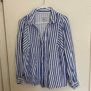 Rails Lo V-Neck Striped Button Down Shirt - Blue & White - Size Small